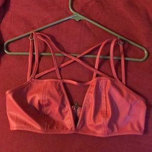 Red Faux leather harness bra